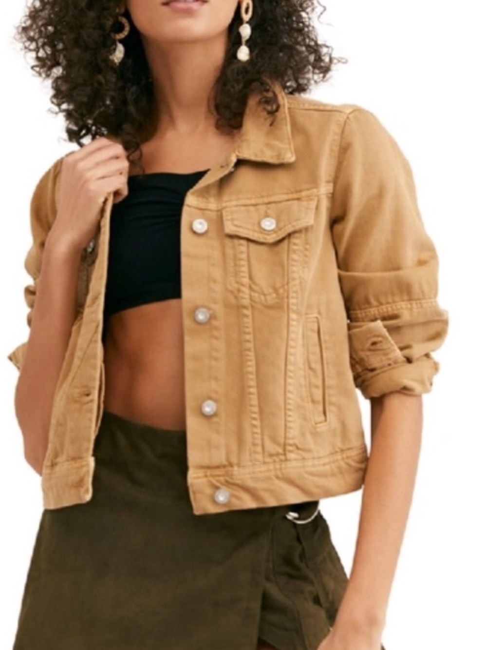 Free People Rumors  Denim Jacket in warm sands